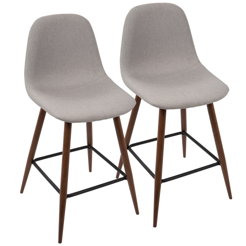 Pebble 24" Counter Stool in Light Grey Fabric & Walnut Finish (Set of 2)