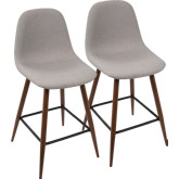 Pebble 24" Counter Stool in Light Grey Fabric & Walnut Finish (Set of 2)