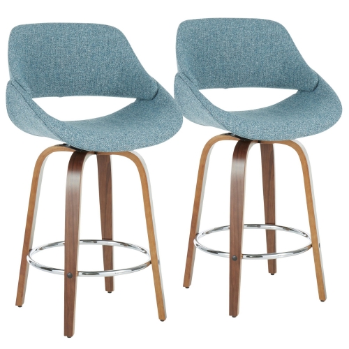Fabrico 26" Counter Stool in Blue Noise Fabric & Walnut Finish (Set of 2)