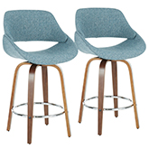 Fabrico 26" Counter Stool in Blue Noise Fabric & Walnut Finish (Set of 2)
