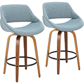Fabrico 26" Counter Stool in Blue Noise Fabric & Walnut Finish (Set of 2)