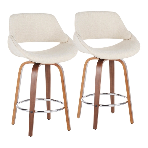 Fabrico 26" Counter Stool in Cream Fabric & Walnut Finish (Set of 2)