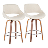 Fabrico 26" Counter Stool in Cream Fabric & Walnut Finish (Set of 2)