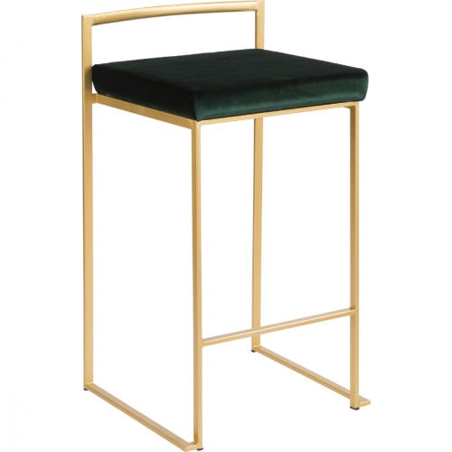 Fuji Stackable 27" Counter Stool in Green Velvet & Gold Metal (Set of 2)