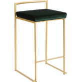Fuji Stackable 27" Counter Stool in Green Velvet & Gold Metal (Set of 2)