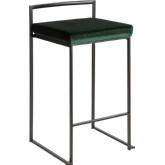 Fuji Stackable 27" Counter Stool in Green Velvet & Black Metal (Set of 2)