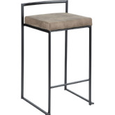 Fuji Stackable 27" Counter Stool in Brown Cowboy Fabric & Black Metal (Set of 2)