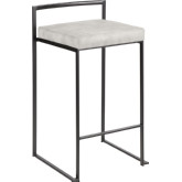 Fuji Stackable 27" Counter Stool in Light Grey Cowboy Fabric & Black Metal (Set of 2)