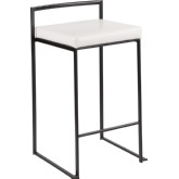 Fuji Stackable 27" Counter Stool in White Leatherette & Black Metal (Set of 2)