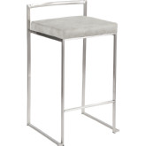 Fuji Stackable 27" Counter Stool in Light Grey Cowboy Fabric & Stainless Steel (Set of 2)