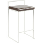 Fuji Stackable 27" Counter Stool in Brown Leatherette & White Metal (Set of 2)