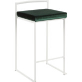 Fuji Stackable 27" Counter Stool in Green Velvet & White Metal (Set of 2)