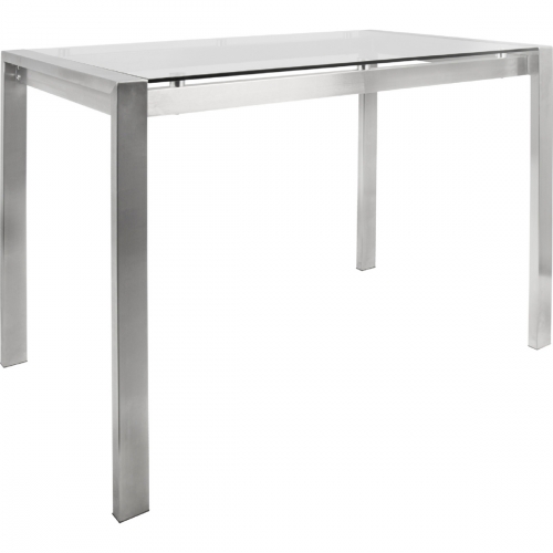 Fuji 48" Counter Dining Table in Stainless Steel & Clear Glass