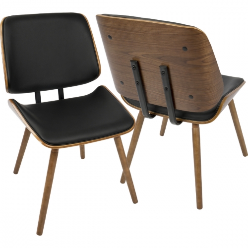 Lombardi Dining Accent Chair in Black Leatherette & Walnut Finish (Set of 2)