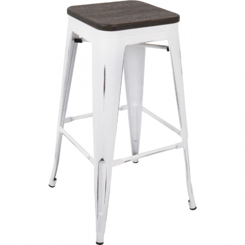 Oregon Stackable 30" Bar Stool in Espresso Bamboo & Vintage White (Set of 2)
