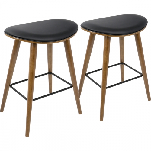 Saddle 25" Counter Stool in Black Leatherette on Walnut (Set of 2)