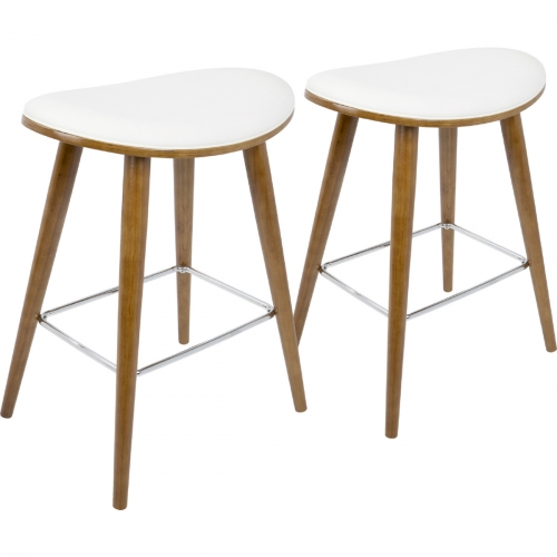 Saddle 25" Counter Stool in White Leatherette on Walnut (Set of 2)