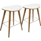 Saddle 25" Counter Stool in White Leatherette on Walnut (Set of 2)