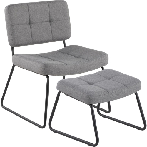 Stout Lounge Chair & Ottoman Set in Grey Fabric & Black Steel