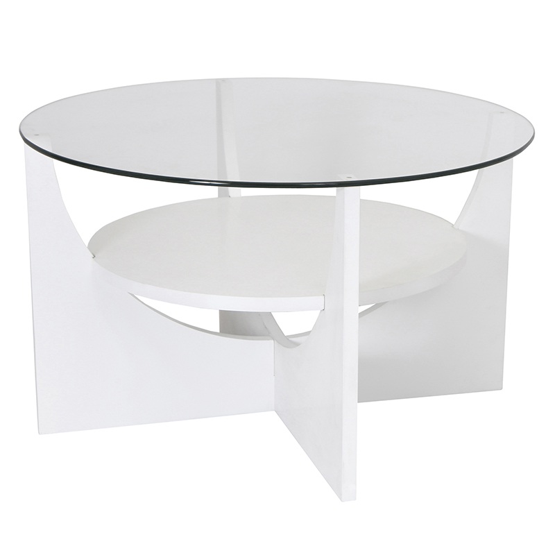 U-Shaped Coffee Table w/ White Base & Glass Top
