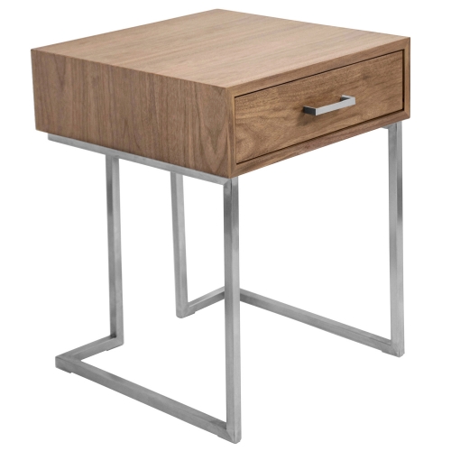Roman End Table Nightstand in Walnut on Stainless Base