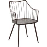 Winston Style Dining Accent Chair in Brown Metal & Dark Walnut Wood