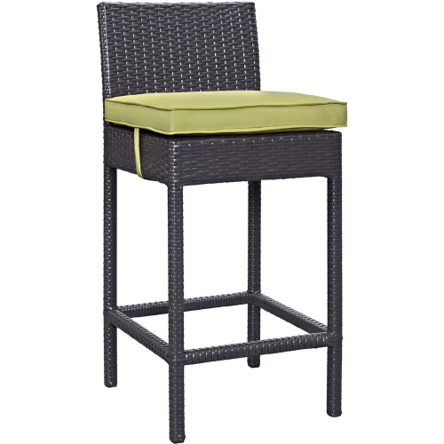 Lift Outdoor Patio Bar Stool in Espresso Poly Rattan with Peridot Sunbrella Cushion