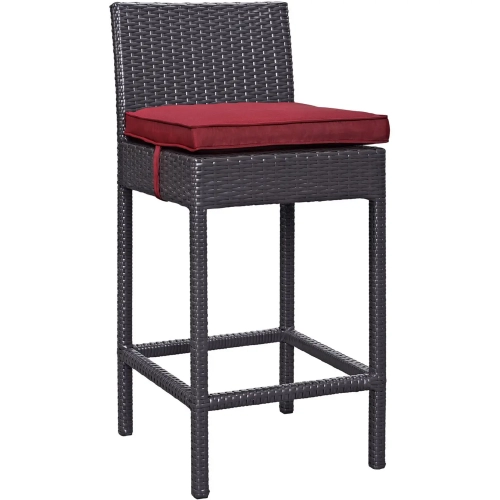 Lift Outdoor Patio Bar Stool in Espresso Poly Rattan with Red Sunbrella Cushion