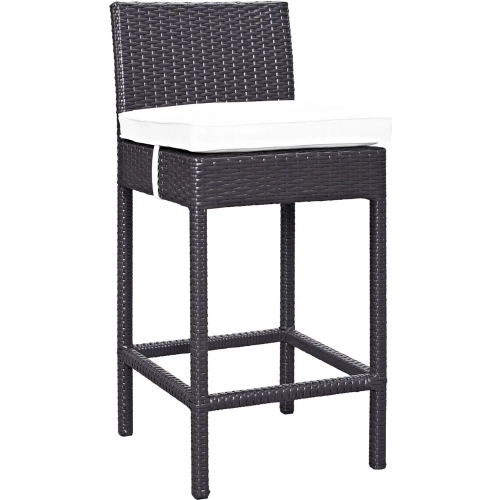Lift Outdoor Patio Bar Stool in Espresso Poly Rattan with White Cushion
