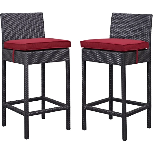 Lift Outdoor Patio Bar Stool in Espresso Poly Rattan with Red Cushions (Set of 2)