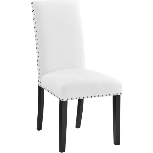 Parcel Dining Chair in White Fabric with Nailhead
