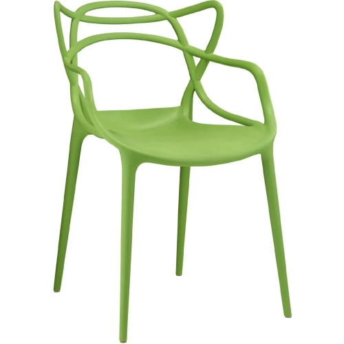Entangled Dining Armchair in Green Polypropylene with Open Pattern Back