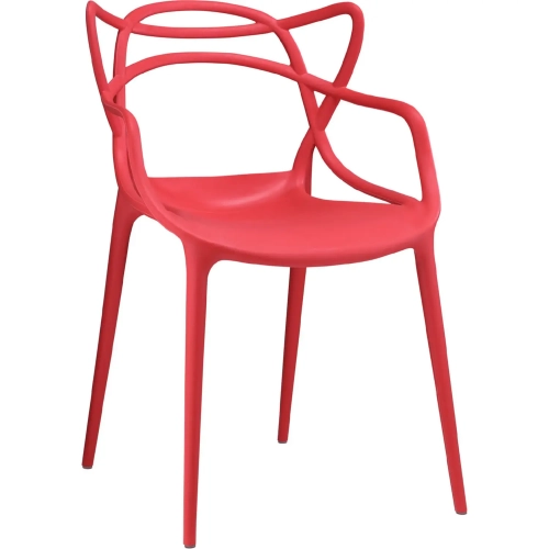 Entangled Dining Armchair in Red Polypropylene with Open Pattern Back