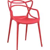 Entangled Dining Armchair in Red Polypropylene with Open Pattern Back
