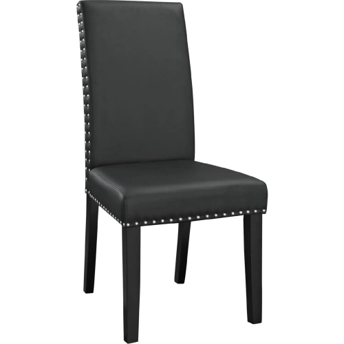 Parcel Dining Chair in Black Leatherette with Nailhead Trim on Wood Legs