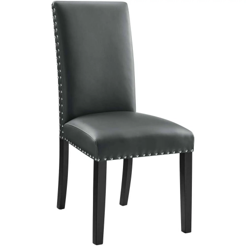 Parcel Dining Chair in Gray Leatherette with Nailhead