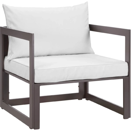 Fortuna Outdoor Patio Armchair in Brown with White Cushions