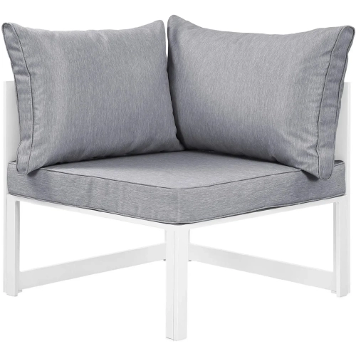 Fortuna Corner Outdoor Patio Armchair in White with Gray Cushions