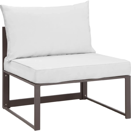 Fortuna Outdoor Patio Armless Chair in Brown with White Cushions