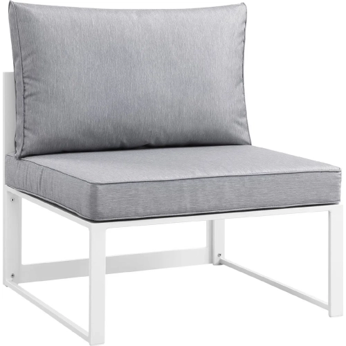 Fortuna Outdoor Patio Armless Chair in White with Gray Cushions