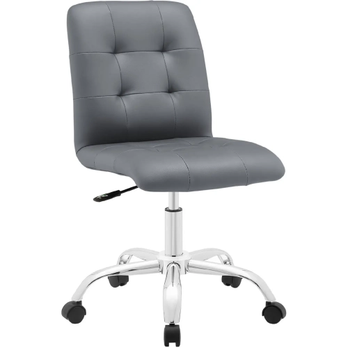 Prim Mid Back Office Chair in Gray Tufted Leatherette on Chrome Base