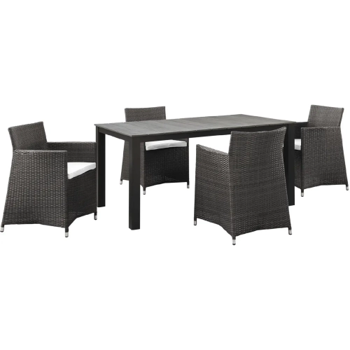 Junction 5 Piece Outdoor Patio Dining Set in Brown Poly Rattanw ith White Cushion