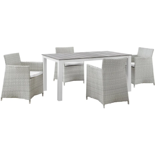 Junction 5 Piece Outdoor Patio Dining Set in Gray Poly Rattan with White Cushion