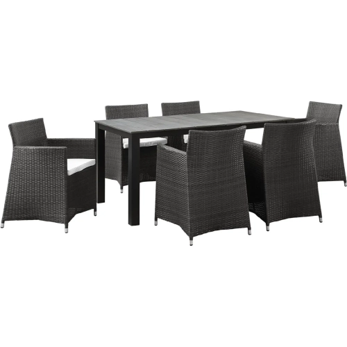 Junction 7 Piece Outdoor Patio Dining Set in Brown with White Cushion