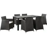 Junction 7 Piece Outdoor Patio Dining Set in Brown with White Cushion