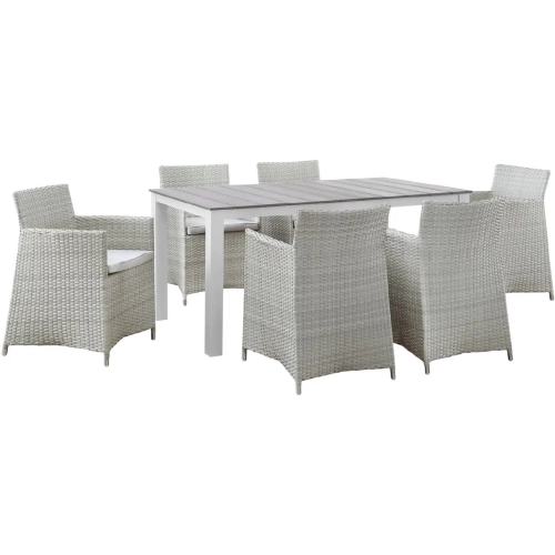 Junction 7 Piece Outdoor Patio Dining Set in Gray with White Cushion