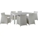 Junction 7 Piece Outdoor Patio Dining Set in Gray with White Cushion