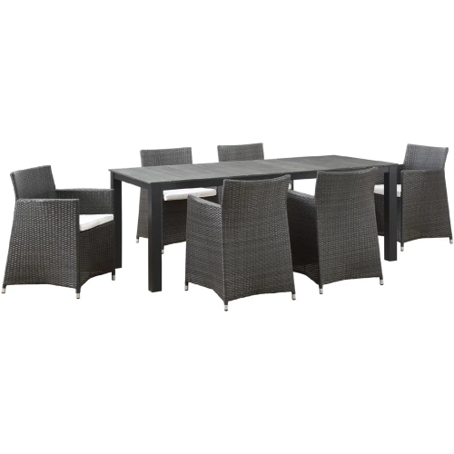 Junction 7 Piece Outdoor Patio Dining Set in Brown with White Cushion