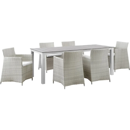 Junction 7 Piece Outdoor Patio Dining Set in Gray with White Cushion