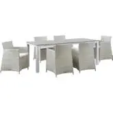 Junction 7 Piece Outdoor Patio Dining Set in Gray with White Cushion